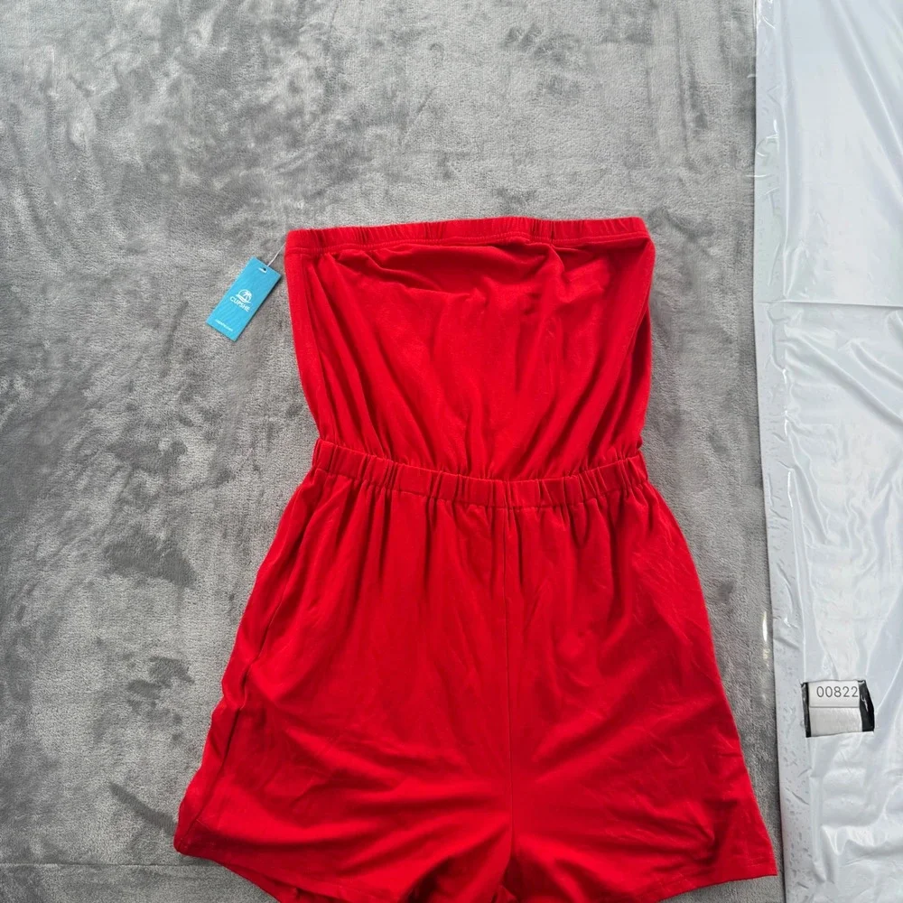 NWT Cupshe Romper Women Large Red Strapless Tube Top Elastic Waist CAA13F4H009EE